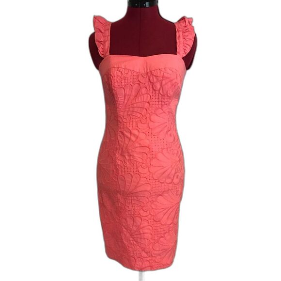 Lilly Pulitzer Serafina Dress Size 2 Pink Salmon A Dollop of Scallop Eyelet - Picture 10 of 11